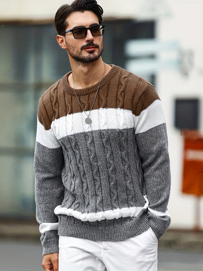 Տղամարդկանց աշուն/ձմեռ առօրյա գունային բլոկներով տրիկոտաժե պուլովեր սվիտեր
