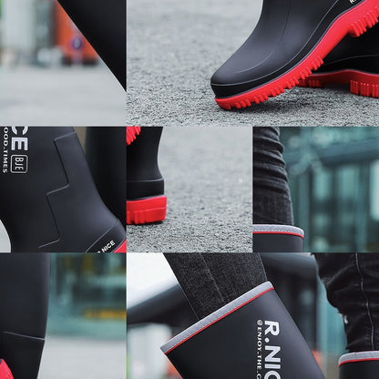 Men's Lightweight Mid-Calf Waterproof Rain Boots for Outdoors