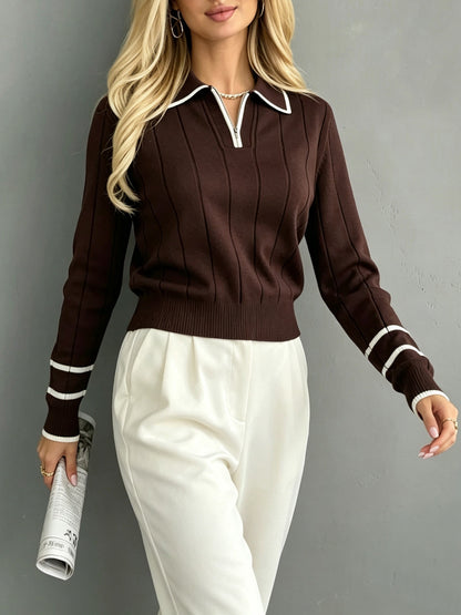 Women's Casual Zipper Half-Open Lapel Sweater Knitwear