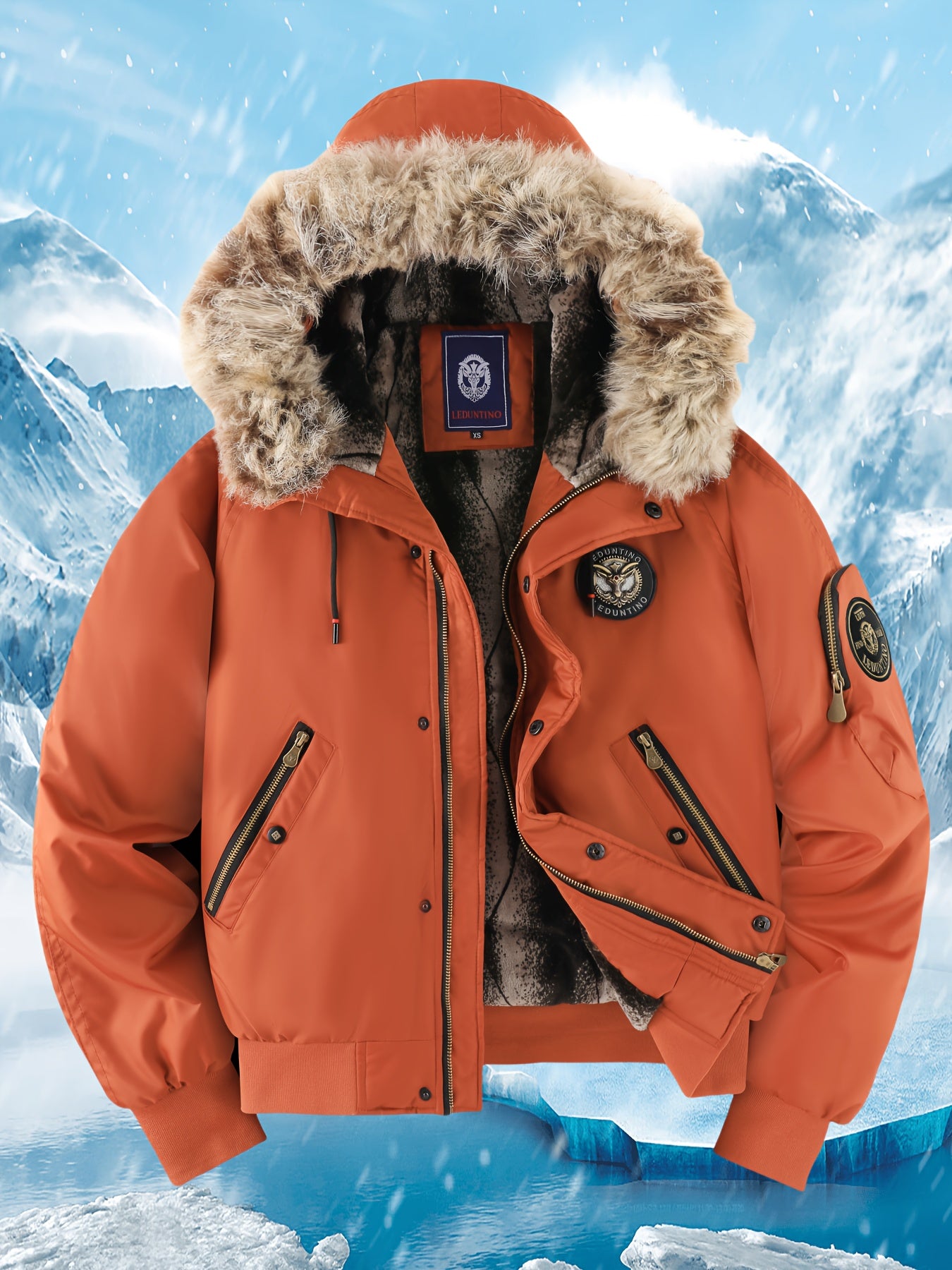 Տղամարդու ձմեռային վերարկու - նոր տաք, գլխարկով բաճկոն՝ ոսկեգույն նախշերով, ազատ չափսի, ցուրտ եղանակի համար նախատեսված ամենօրյա վերնազգեստ, լվացքի մեքենայով լվացվող, հաստ, հարմարավետ փափուկ աստառով