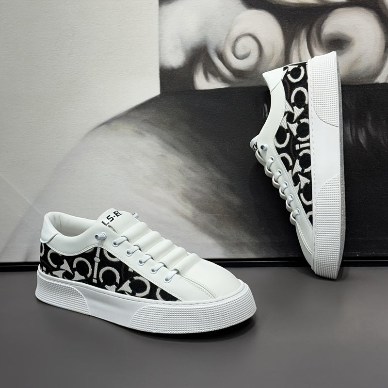 2025 New Men's Spring Slip-On White Sneakers, Breathable Casual Shoes with Embroidered Print, Trendy Footwear - ayq