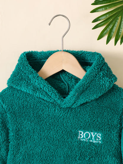 Տղաների աշուն/ձմեռ պարզ փափուկ տաք տառերով և գլխարկով սվիտեր վերնաշապիկ + ջերմային վազքի տաբատ՝ բացօթյա խաղերի համար, երկար թևքերով, ցուրտ եղանակի համար, երկու մասից բաղկացած, իդեալական է բացօթյա խաղերի համար