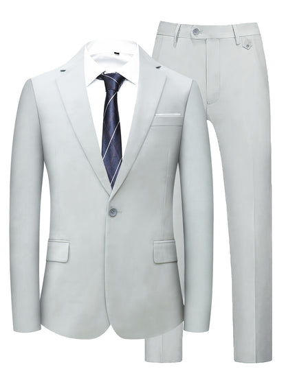 Men's Two-Piece Suit in Solid Color with Sealed Pockets, Regular Fit Suit Trousers, Elegant and Classic, Suitable for Business and Wedding Parties
