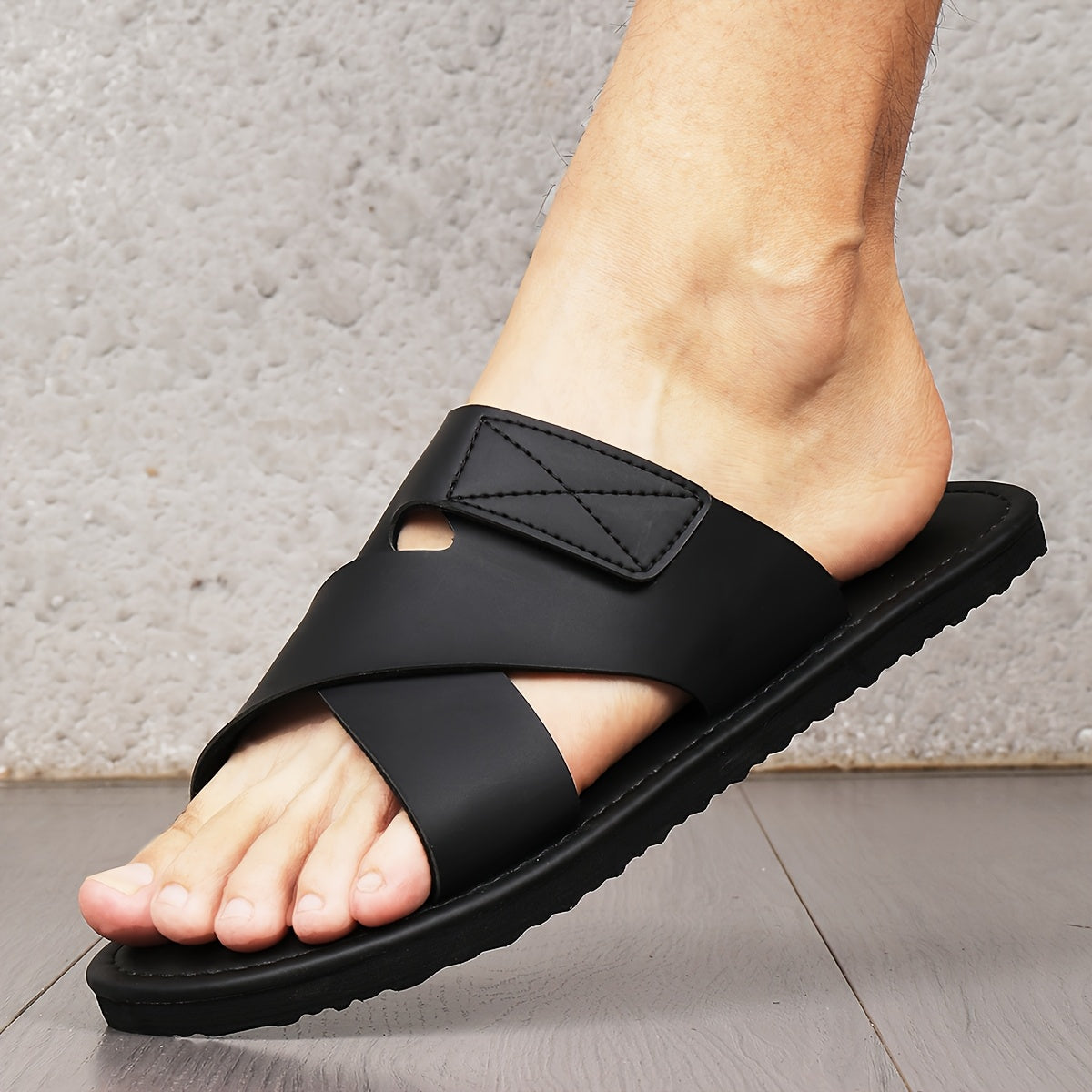 Men's Casual British Style Flat-Soled PU Slippers