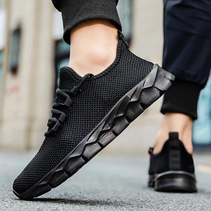Men's Solid Slip On Sneakers, Breathable Lightweight Non Slip Casual Shoes For Outdoor Gym Workout Park Walking All Seasons Comfy
