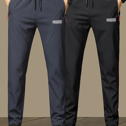 2pcs Men's Lightweight Joggers - Quick-Dry Breathable Polyester, Stylish "PRINCESS" Print with Drawstring Waist & Zipper Pockets, Black Casual Sweatpants for Casual Attire, Adjustable Comfort Pants | Stylish Print Joggers | S