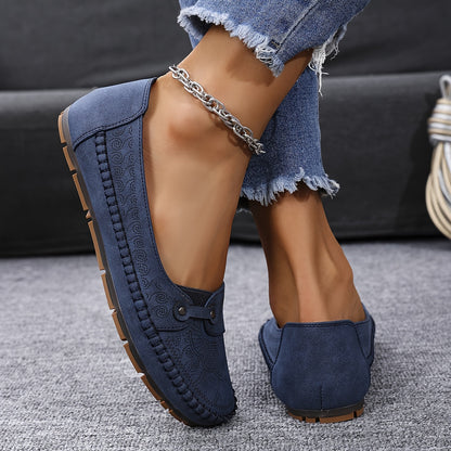 Large Size Trendy Retro Lightweight Metal Buckle Decorative Comfortable Soft Versatile Women's Flat Slip-On Shoes