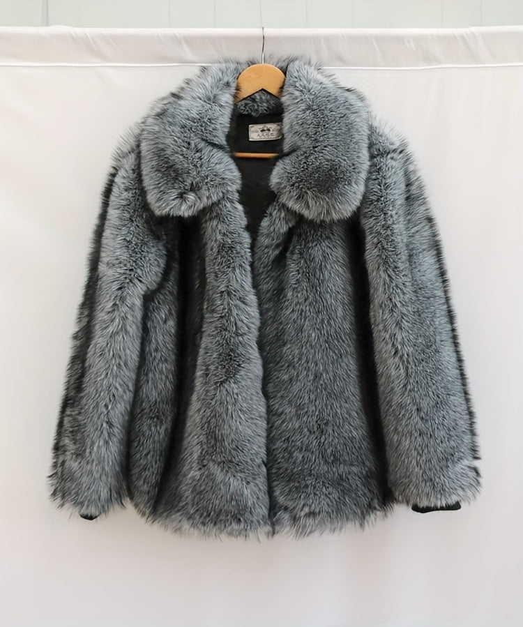 Men'S Faux Fur Coat with Imitation Fur Lining, Square Neck Zipper Short Winter Windproof Warm Loose Casual Jacket for Young Style