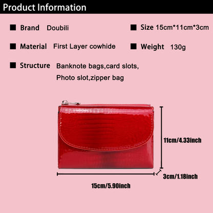 Women'S Luxury Genuine Leather Wallet - European & American Style Compact Trifold with Magnetic Closure, Golden-Tone Hardware, Zipper Pocket - Elegant, Red