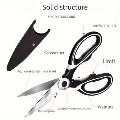 1pc, Kitchen Scissors, Poultry Shears, Kitchen Shears, Kitchen Fish Bone Scissors, Multifunctional Stainless Steel Chicken Bone Scissors For Duck Fish, Food Scissors, Kitchen Meat Scissors, Nut Opener, Bottle Opener, Kitchen