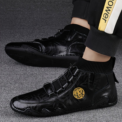 Men's Casual Lace-Up Ankle Boots in Split Leather