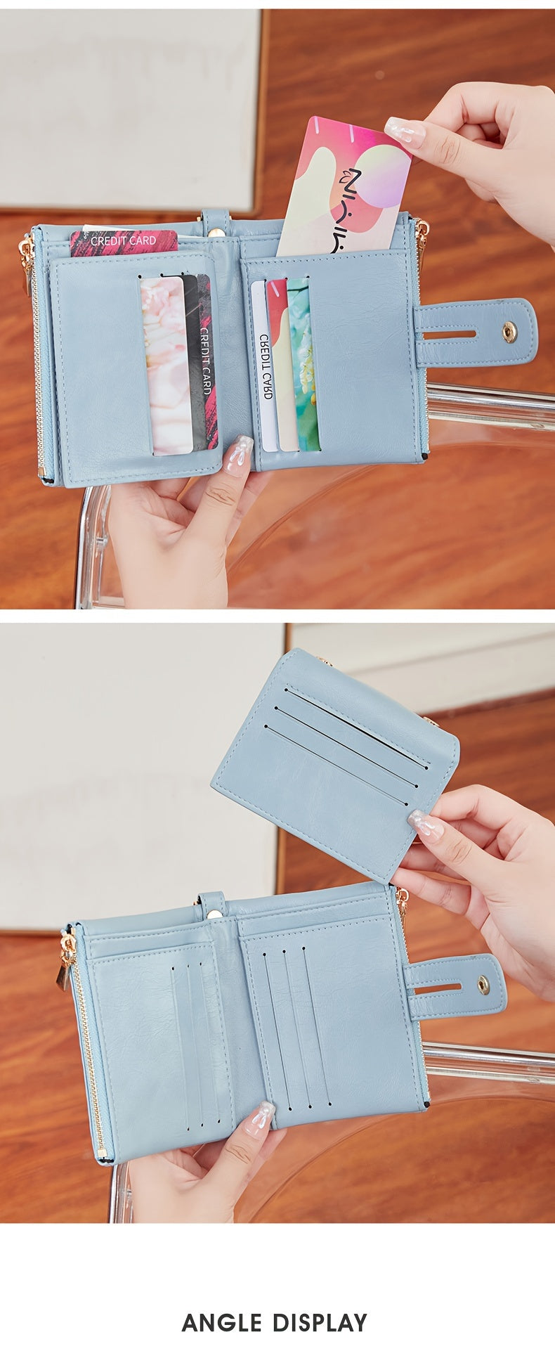 MIYIN Women'S & Men'S Red Bifold Wallet with Anti-Theft Chain Lock, Golden-Tone Hardware & Removable ID Window - Multi-Compartment Organizer with Card Slots