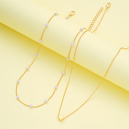 3pcs Set of Simple Love Imitation Pearl Necklace Bracelet Jewelry Set for Women, Dating, Vacation Gift, Daily Matching