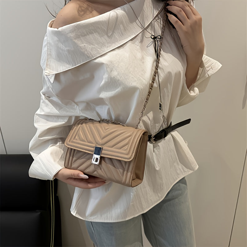 PU Material Women'Chain Crossbody Bag - Available in Five Colors, Elegant Shoulder Bag Suitable for Daily and Formal Occasions, Secure Buckle Design, Fashionable Chain Texture Style, Luxurious Texture Structure,must-have for