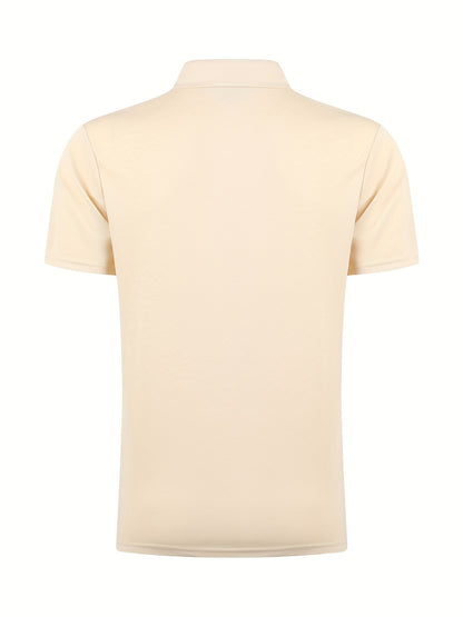 [Golf Apparel] Men's Classic White Shirt - Casual Summer Style with Short Sleeves, Zipper Collar, and Stretch Polyester Fabric - Perfect for Streetwear & Golf
