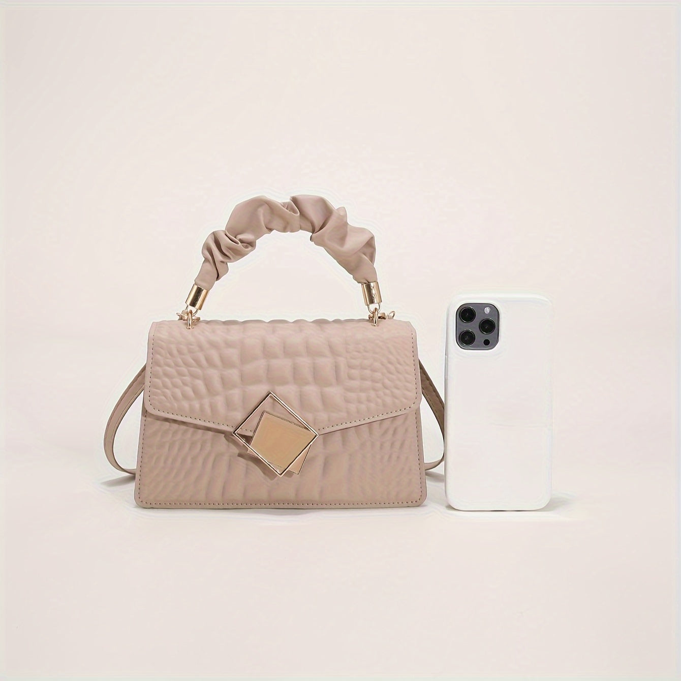 Նորաձև կոկորդիլոսի նախշերով ուսի պայուսակ, վերևից և ծակոտկեն բռնակով քառակուսի դրամապանակ կանանց համար, միագույն հյուսվածքային պայուսակ