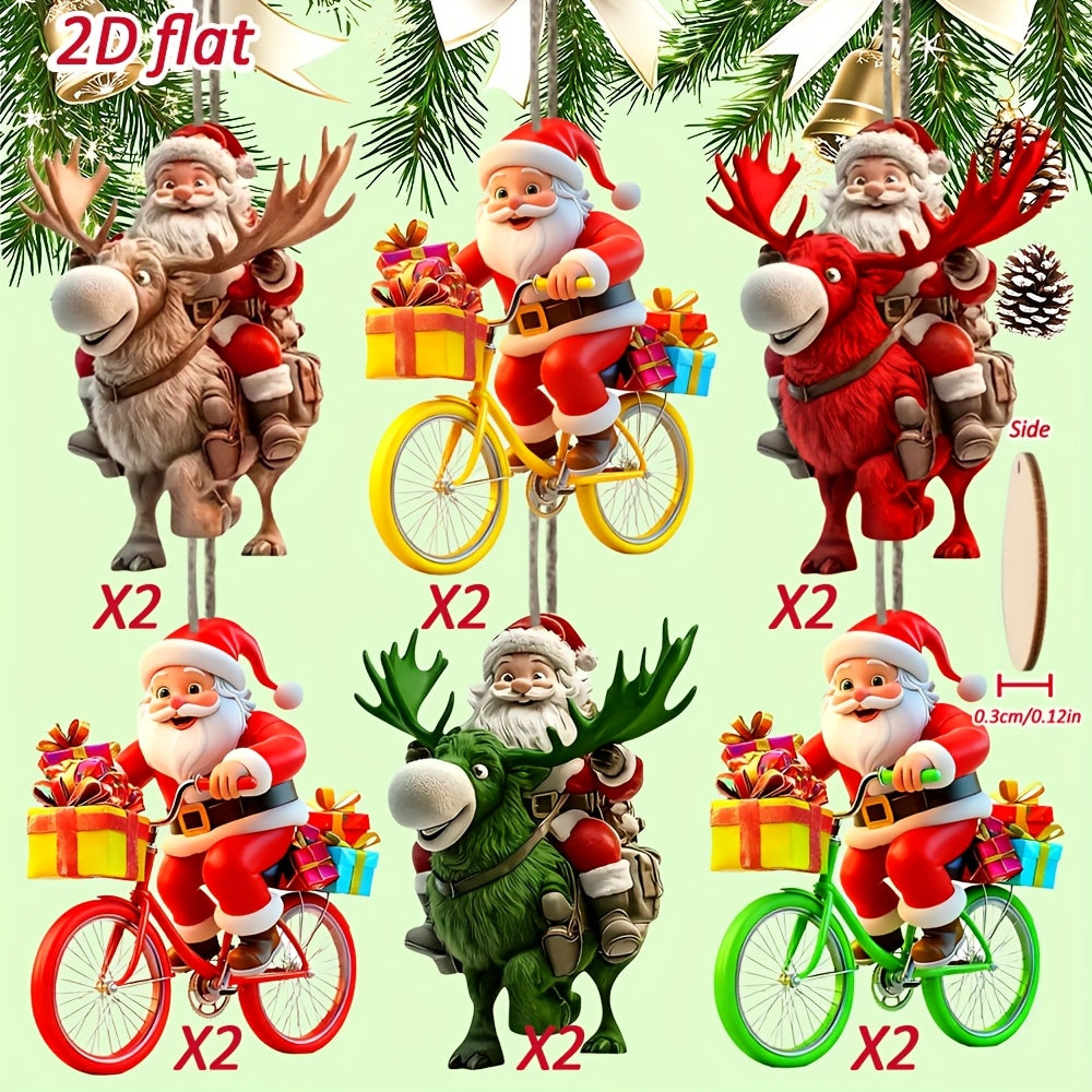 2D Flat, [2D Flat] 6pcs/12pcs Stylish Santa Claus Wooden Hanging Ornaments, Christmas Decoration Set, 2D Wooden Wall Art, New Year Gift Home Décor, Trendy Holiday Party Accessories for Tree, Garden, House & Backpack – Perf