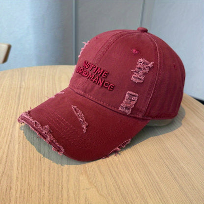 Women’s Embroidered Ripped Washed Baseball Cap Adjustable Fit