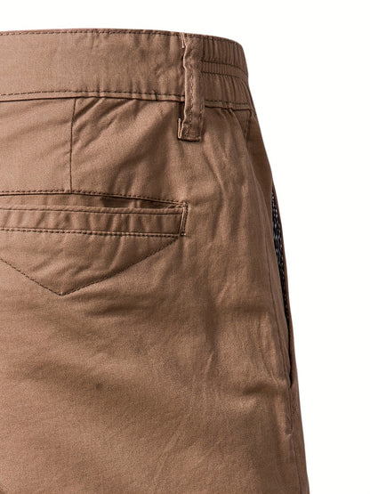 Men's Classic Fit Cotton Twill Flat Front Solid Chino Short With Slant Pockets And Elastic Waist