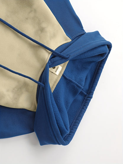 New Trendy Fashion Raglan Sleeve Colorblock Hoodie and Loose Cuffed Drawstring Cargo Pants with Multiple Pockets, Casual Daily Comfortable Versatile Breathable Hooded Sweatshirt and Loose Long Pants 2pcs Set with Stylish Prin