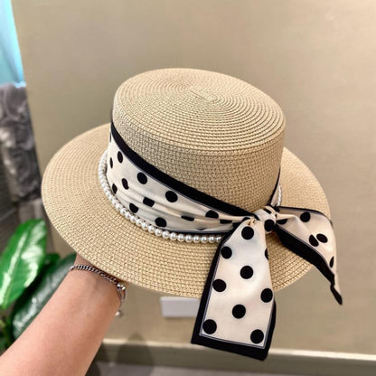 Women's Wide-Brim Summer Straw Hat with Ribbon Bow