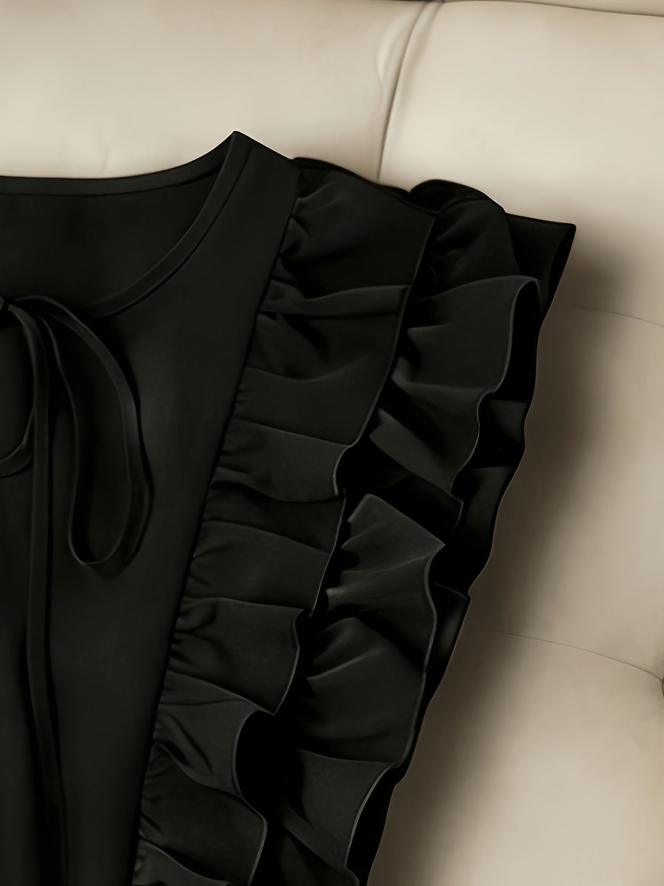 Vintage Waist-Cinching Solid Ruffle Mini Dress for Women