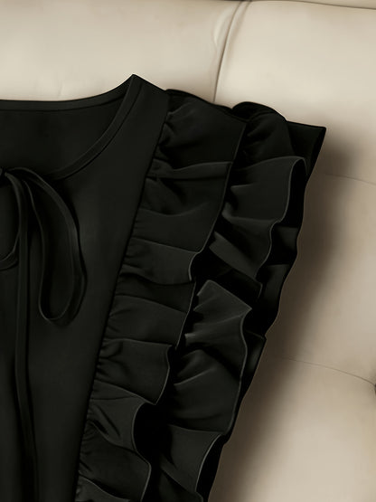 Vintage Waist-Cinching Solid Ruffle Mini Dress for Women