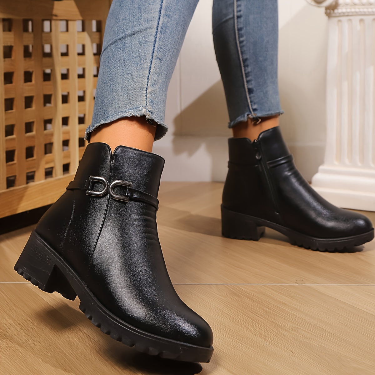 Կանացի ասպետական ձմեռային արտաքին կոշիկ, Սուրբ Ծննդյան նվեր, հաստացված, բրդյա երեսպատմամբ, հարմարավետ, ցրտից պաշտպանող, չսահող, դիմացկուն, կարճաճիթ կոշիկ