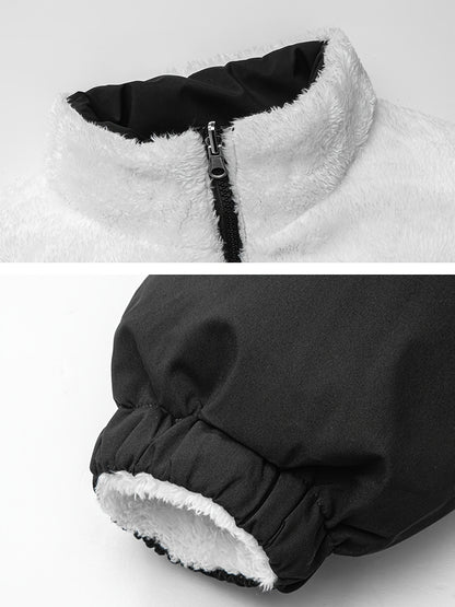 Men's Dual-Sided Insulated Jacket with Full-Zip Closure & Stand Collar - Reversible Winter Coat with Warm Filling, Machine Washable, White & Black Outer Layers, Casual & Formal Outerwear for Skiing, Snowboarding, Everyday Use