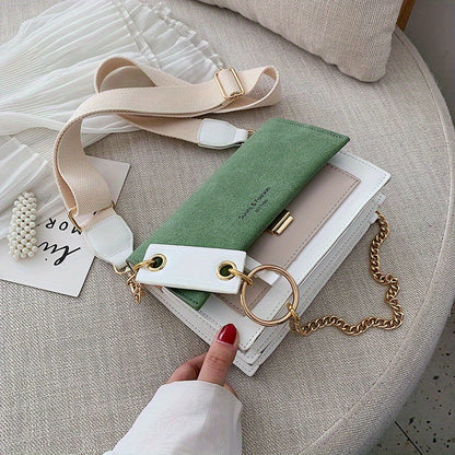 Chic Mini Crossbody Bag for Women - Stylish Synthetic Faux Leather with Golden Chain Strap, Buckle Closure, and Decorative Painted Edges - Perfect for Phone & Essentials