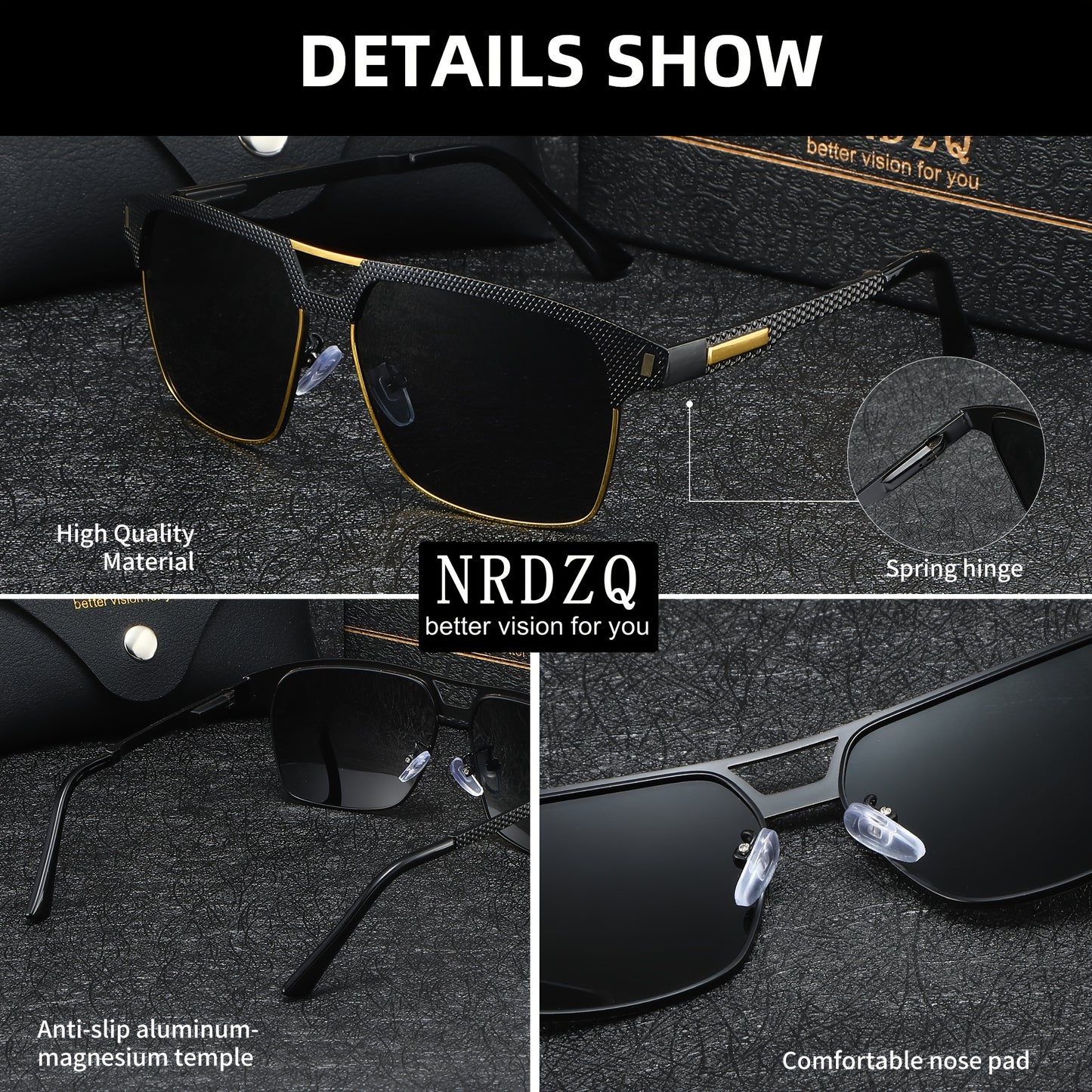 NRDZQ Men's Vintage Polarized Sunglasses with Metal Frames