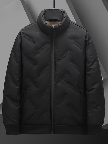 Men's Casual Warm Fleece Lined Jacket, Chic Zip Up Coat for Fall Winter