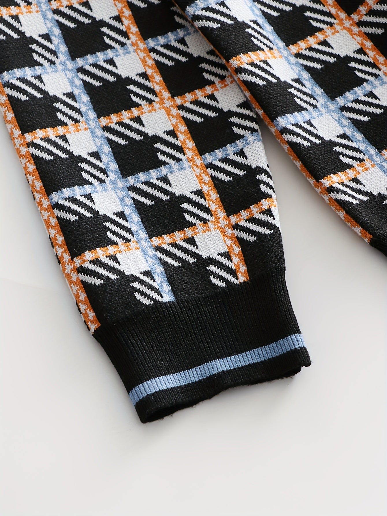 Men's Fashion Geometric Jacquard Plaid Knit Pullover