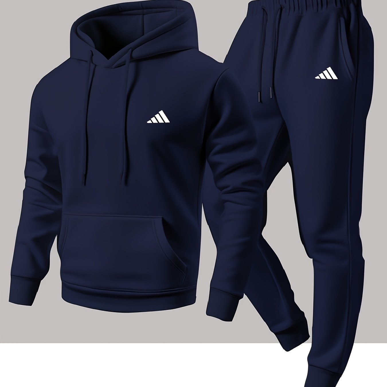 Men'S Trendy And Minimalist Triangular Striped Logo Hoodie And Sweatpants Set for Spring And Autumn, Featuring a Loose And Comfortable Design Suitable for Sports And Leisure, Machine Washable