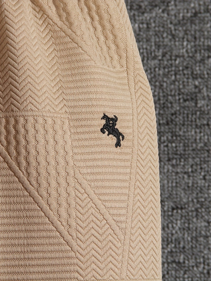 Cozy Fleece Zip-Up Hoodie & Pants Set - Beige Geometric Pattern, Long Sleeve Casual Winter Outfit with Pockets, Elastic Waistband, and Button-Up Front, Perfect for Fall/Winter, Cozy Clothing | Playful Design | Elastic Waistba