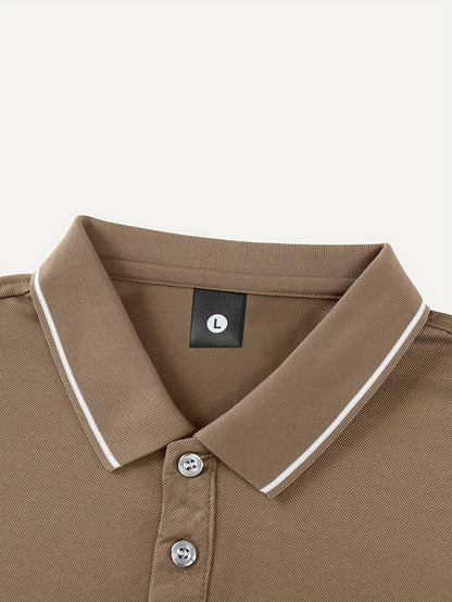 Men's Solid Golf Shirt, Casual Short Sleeve Lapel Shirt For Summer Outdoor
