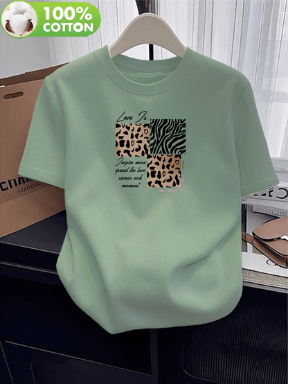 Women’s Casual Cotton T-Shirt with Leopard & Zebra Prints