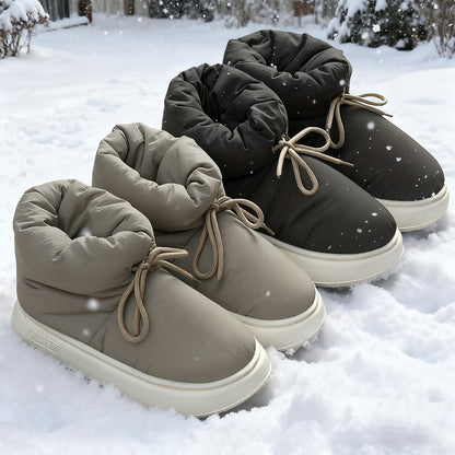 Տղամարդկանց և կանանց ձմեռային կոշիկներ՝ փափուկ աստառով, փափուկ գործվածքից պատրաստված վերին մասով և EVA ներբանով, կլոր քթով կարճ կոշիկներ՝ ներսի/դրսի համար, ունիսեքս առօրյա կոշիկներ՝ սև/մոխրագույն/մուգ կապույտ գույներով - All-Season Com