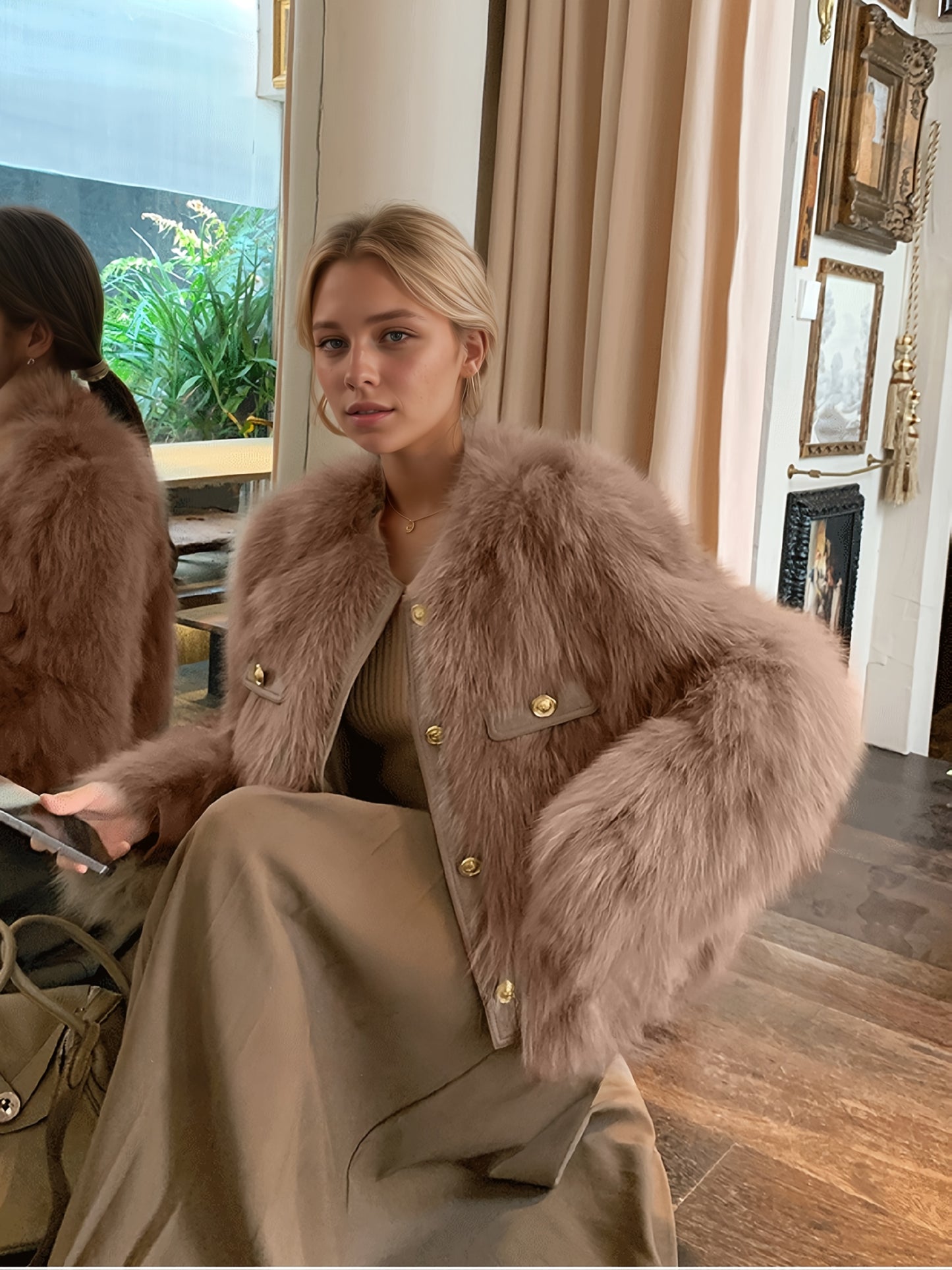 Women'S Elegant Faux Fur Coat - Chic Long Sleeve, Button-Up Front, Loose Fit, Solid Color, Perfect for Fall/Winter Casual Outings, Stylish Outerwear | Chic Long Sleeve | Sleek Design, Fur Coat For Women Winter, Fur Coat Women