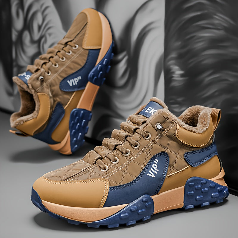 Men'S Stylish Winter Sports Shoes - in And Navy Blue, Featuring Lace-Up Ankle Boots, Thick PVC Soles, Upper Material, Breathable Fabric Lining, Perfect for Casual Wear Throughout The Seasons, Ideal Winter Boots for Men, Fashi