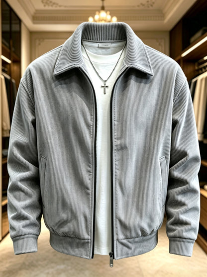 Men's Lightweight Fall Jacket with Lapel Collar and Zipper