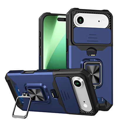 Retro PVC Phone Case with Sliding Camera Slot and Ring Stand