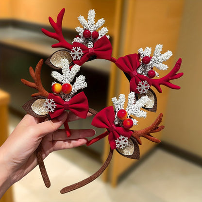1pc Women's Christmas Antler Headband with Bow - Sweet Cute Deer Antlers Hair for Xmas Party Outfits, Winter Hair & Holiday Gift for & Ladies ( & s) - Festive Hairpiece for Christmas Photos & Events, Year-R