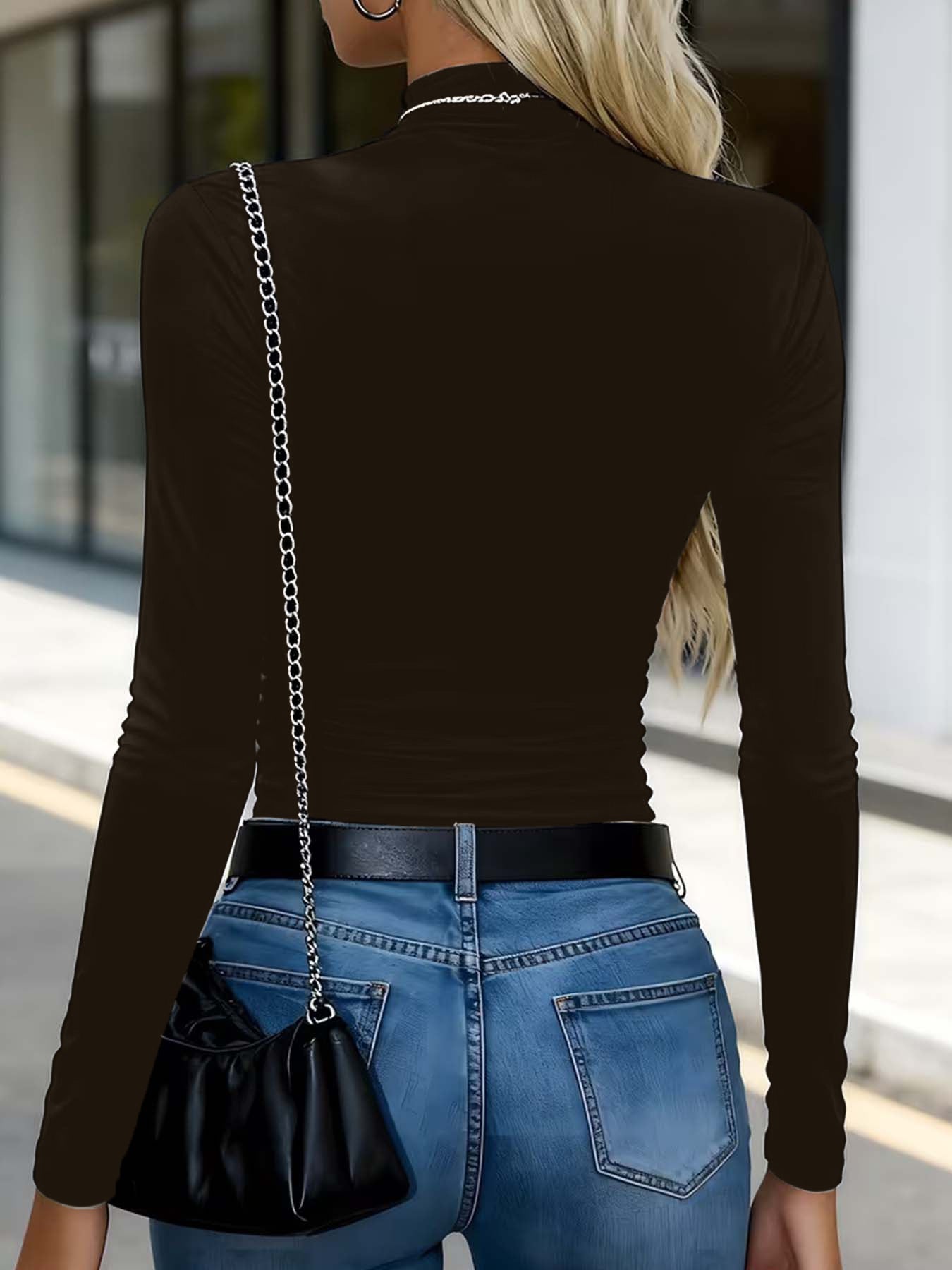 Women’s Gothic Style Long-Sleeve High-Neck Fitted T-Shirt