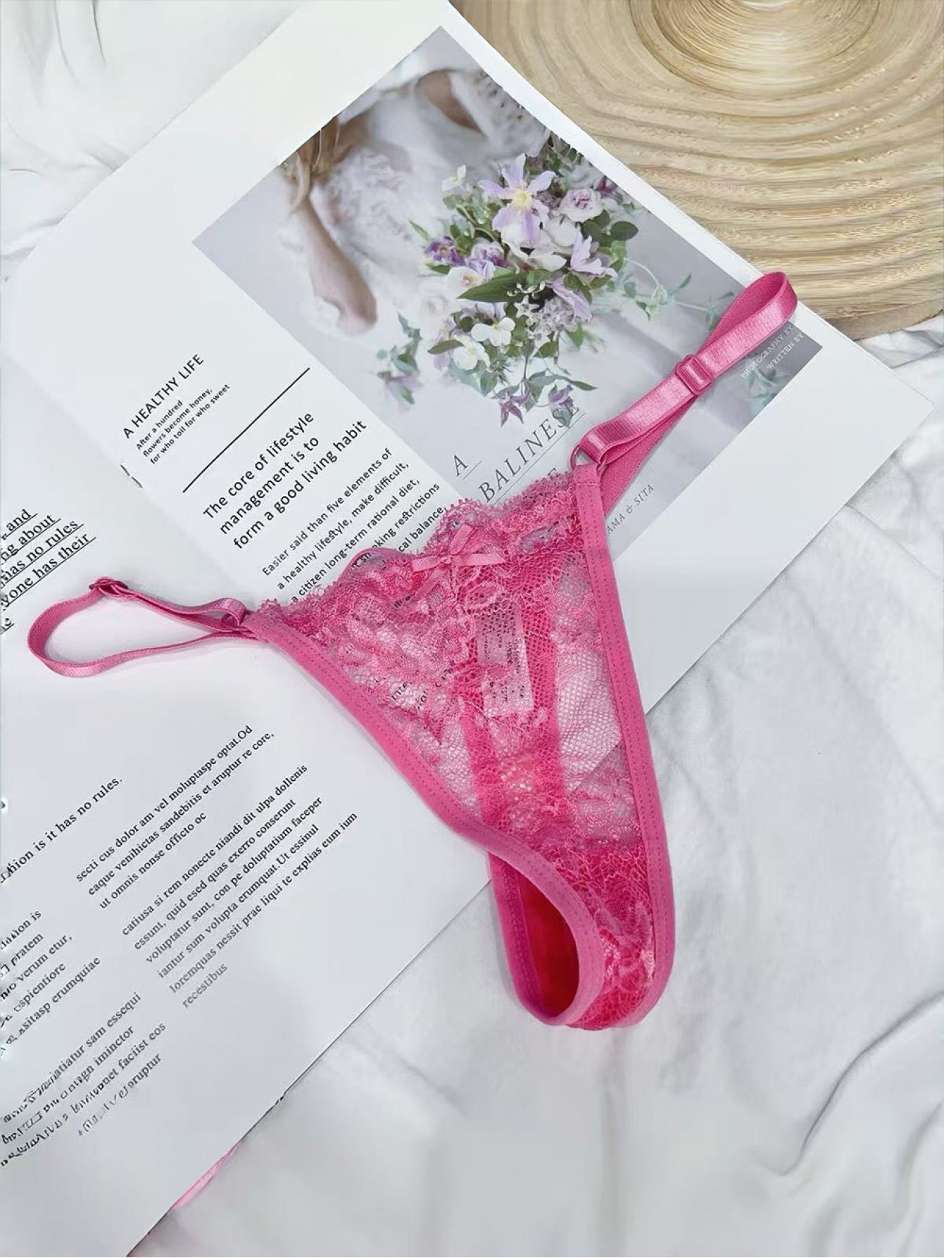 6-Pack Women's Lace Bowknot Thong Panties with Adjustable Waistband
