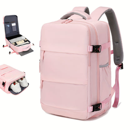 Airline-Approved 38.1cm Laptop Travel Backpack for Women, Light Blue Polyester with Adjustable Straps, Shoe Compartment & USB Charging Port - Ideal for School & Work Trips, Laptop Bag
