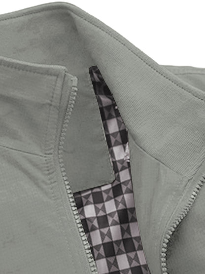 Men's Academic Jacket - Burgundy (Deep Red), Zip-Up Front Closure, Structured Non-Stretch Fabric, Zippered Pockets - Formal & Casual Outerwear for Office, Events, Everyday - Easy-Care Coat, Dressy Jacket, Houndstooth Pattern