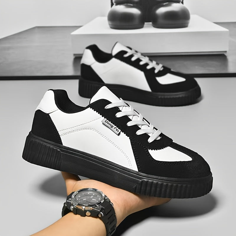 Unisex Black and White Casual Lace-Up Sneakers for Spring/Fall