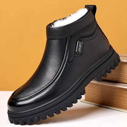 Տղամարդկանց ձմեռային ձնագնացքներ, կոճի բարձրությամբ, փափուկ ներդիրով՝ ջերմության համար, հարմարավետ սլիպ-օն դիզայն, դիմացկուն PU վերնամաս և PVC ներբան, իդեալական է բացօթյա գործունեության և ամենօրյա կրման համար: