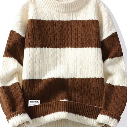 Գծավոր, գունային բլոկներով տրիկոտաժե սվիտեր տղամարդկանց համար | Ազատ չափս, կլոր վզնոց, կողային տրիկոտաժ, իդեալական է գարուն/աշուն սեզոնի համար, փողոցային ոճ, կատարյալ է դեռահաս տղաների համար